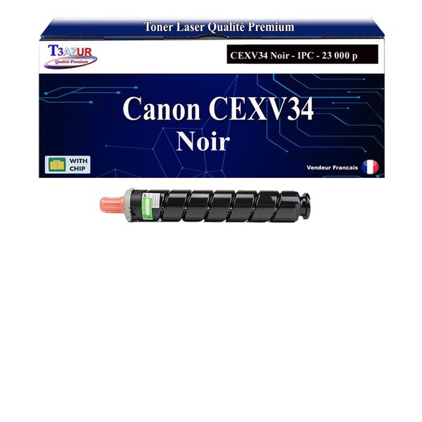 T3AZUR - Toner compatible avec Canon IR-C2020 IR-C2025i IR-C2030 IR-C2050 IR-C2058 IR-C2100 IR-C2105 IR-C2220i IR-C2225 IR-C2230 remplace Canon CEXV34 (3782B002) Noir - 23 000 pages