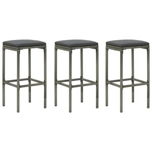 vidaXL Tabourets de bar avec coussins lot de 3 gris résine tressée
