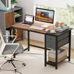 Bureau de 120 cm poste de travail informatique moderne avec 2 tiroirs crochet de suspension étagère de rangement marron rustique et noir 20_0007992