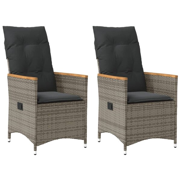 vidaXL Chaises inclinables de jardin lot de 2 et coussins gris rotin