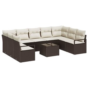 vidaXL Ensemble de canapé de jardin 10 Pièces Marron Poly rotin