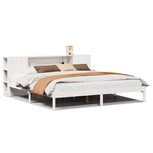 vidaXL Lit bibliothèque sans matelas blanc 200x200 cm bois pin massif