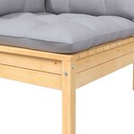 vidaXL Canapé 2 places de jardin et coussins gris Bois de pin solide