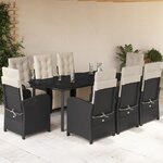 vidaXL Ensemble à manger de jardin 9Pièces coussins noir résine tressée