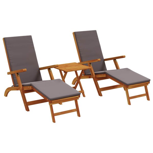 vidaXL Chaise longue inclinable et pliable 3 Pièces Gris foncé