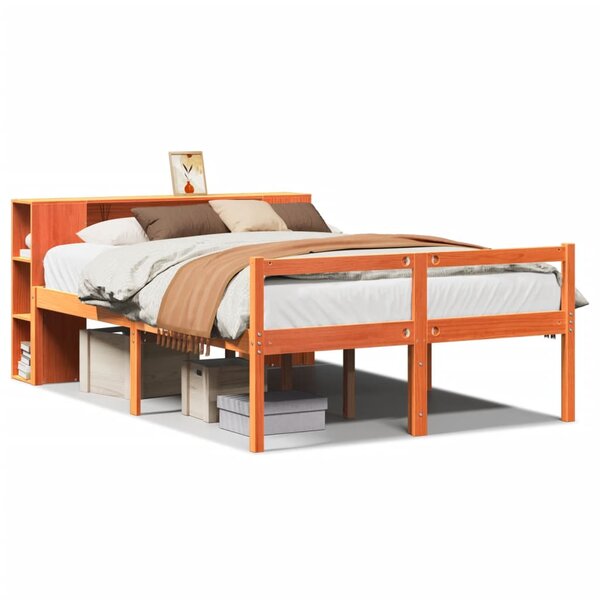 vidaXL Lit bibliothèque sans matelas cire marron 150x200cm bois massif