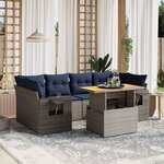 vidaXL Salon de jardin 7 Pièces avec coussins gris résine tressée