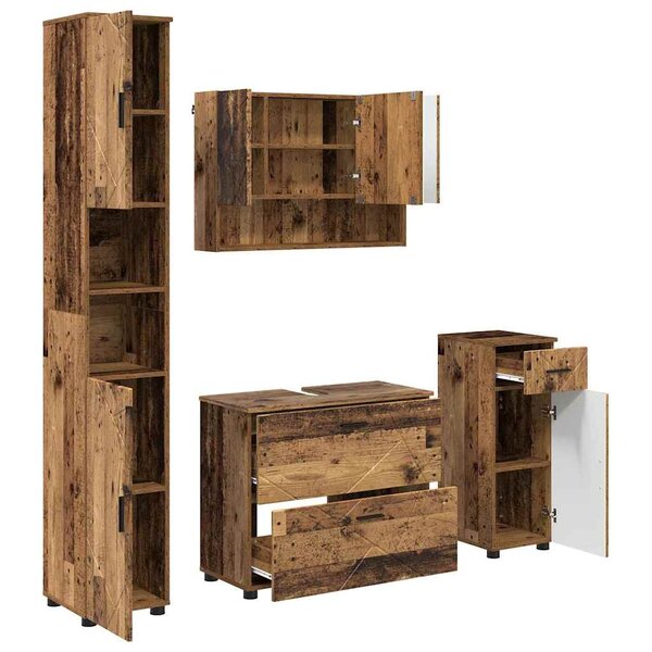 vidaXL Ensemble de mobilier de salle de bain 4 Pièces Bois ancien