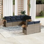 vidaXL Salon de jardin 7 Pièces avec coussins gris résine tressée