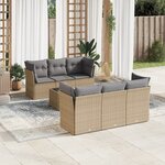 vidaXL Salon de jardin avec coussins 7 Pièces beige résine tressée