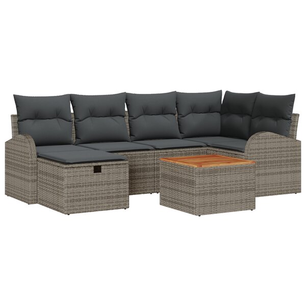 vidaXL Ensemble de Canapé de Jardin 7 pièces avec Coussins Gris Rattan Poly