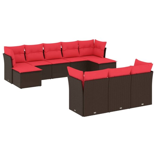 vidaXL Salon de jardin 10 Pièces avec coussins marron résine tressée