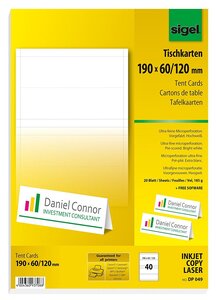 Etui de 40 Cartes de table 190 x 60/120 mm 185g Blanc SIGEL