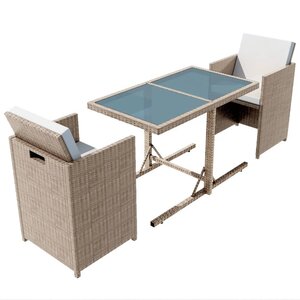 vidaXL Ensemble de bistro 3 Pièces avec coussins résine tressée beige