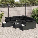 vidaXL Ensemble de canapé de jardin avec coussin 9 Pièces Noir polyrotin