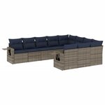 vidaXL Salon de jardin 10 Pièces avec coussins gris résine tressée