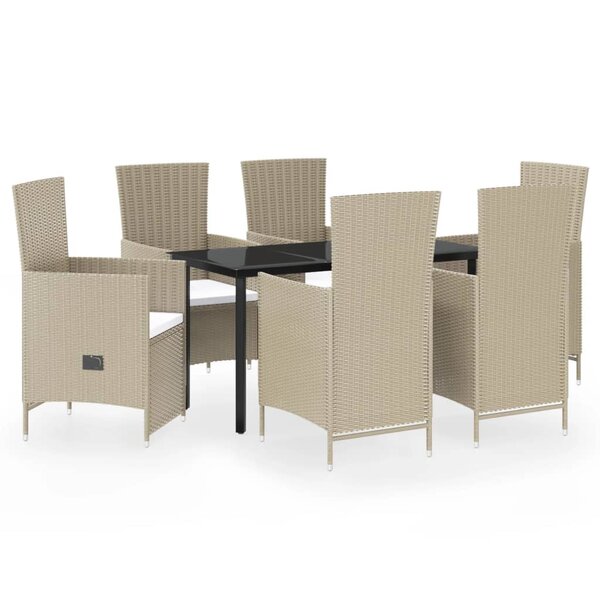 vidaXL Ensemble à manger de jardin avec coussins 7 Pièces Beige