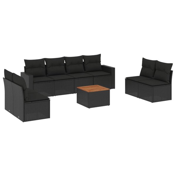 vidaXL Salon de jardin 9 Pièces avec coussins noir résine tressée