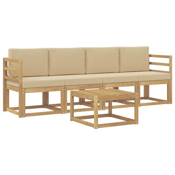 vidaXL Ensemble de canapés d'extérieur 5 Pièces Blanc et Beige