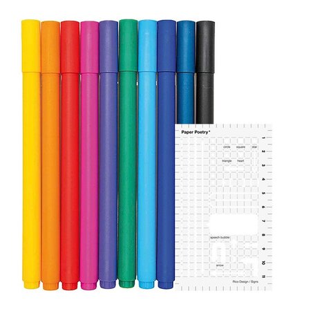 10 stylos gel fin 0 4 mm + Pochoir flèches et formes