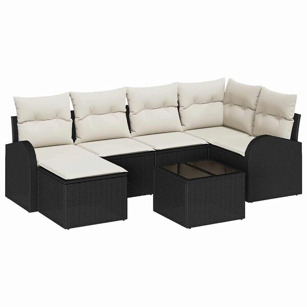 vidaXL Ensemble de canapé de jardin avec coussin 7 Pièces Noir Poly rotin