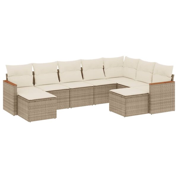 vidaXL Salon de jardin avec coussins 9 Pièces beige résine tressée