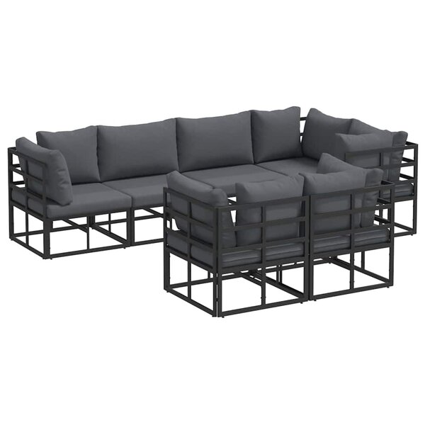 vidaXL Ensemble de canapé de jardin 7 Pièces Noir 283 x 143 x 71 cm