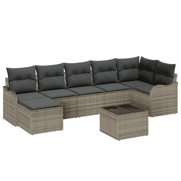 vidaXL Ensemble de canapé de jardin avec coussin 8 Pièces Gris Poly rotin