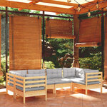 vidaXL Salon de jardin 6 Pièces avec coussins gris bois de pin
