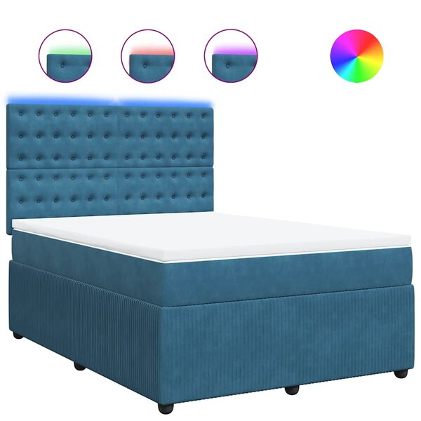 vidaXL Sommier à lattes de lit et matelas bleu 140x190 cm velours