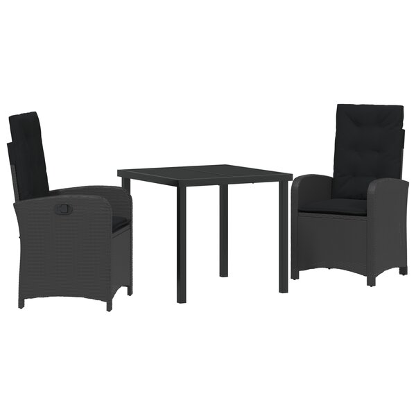 vidaXL Ensemble de salle à manger de jardin 3 pièces avec coussins Noir Rattan synthétique