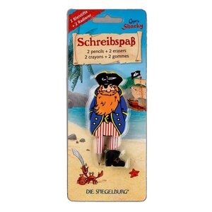 Coppenrath Verlag 11600 - Lot de 2 gommes et 2 crayons Écriture amusante Capt'n Sharky