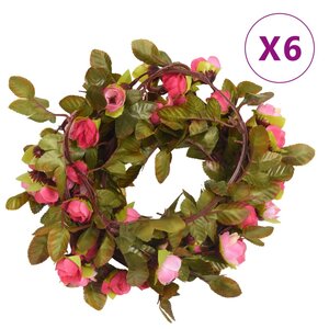 vidaXL Guirlandes de fleurs 6 Pièces rose 215 cm