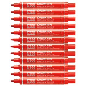 Marqueur permanent N50 Pointe Ogive 2 mm Rouge x 12 PENTEL