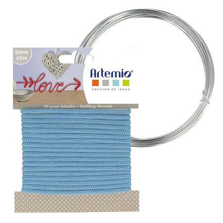 Fil à tricotin bleu ciel 5 mm x 5 m + fil d'aluminium