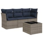 vidaXL Salon de jardin 4 Pièces avec coussins gris résine tressée