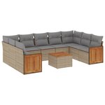 vidaXL Salon de jardin avec coussins 10 Pièces beige résine tressée