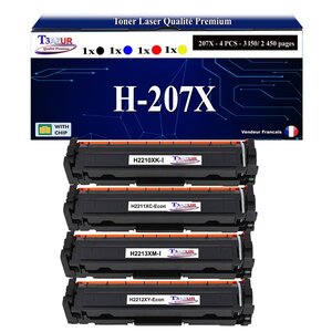 T3AZUR -4x Toners compatibles avec W2210X W2211X W2212X W2213X 207X pour HP Color LaserJet Pro MFP M282nw M283cdw M283fdn M283fdw