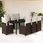 vidaXL Ensemble de bistro de jardin 9 Pièces coussins marron poly rotin