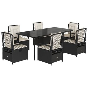 vidaXL Ensemble à manger de jardin coussins 7Pièces Noir Résine tressée