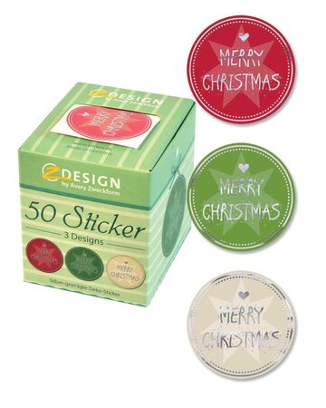 Boîte de 50 Stickers ronds Merry Christmas