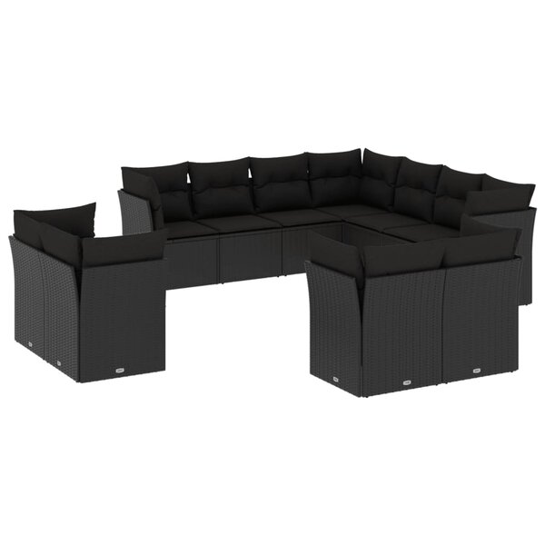vidaXL Salon de jardin 11 Pièces avec coussins noir résine tressée