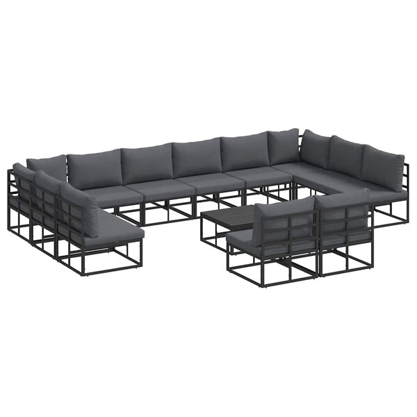 vidaXL Ensemble de canapé de jardin avec coussin 13 Pièces Noir Aluminium