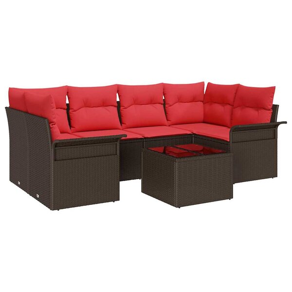 vidaXL Ensemble de canapé de jardin 7 Pièces Beige et Rouge polyrotin