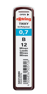 rOtring Tikky Recharge mines pour porte-mines 0 7mm - B étui de 12 mines