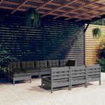 vidaXL Salon de jardin 10 Pièces avec coussins Gris Bois de pin