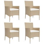 vidaXL Ensemble de bistro de jardin 5 Pièces coussins beige poly rotin