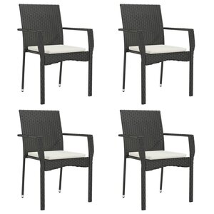 vidaXL Chaises de jardin lot de 4 avec coussins Résine tressée Noir
