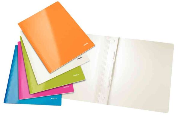paquet de 10 chemises à lamelle WOW, format A4, en carton, blanc LEITZ