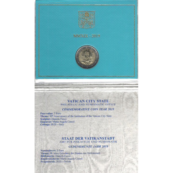 2 euros commémorative Vatican 2019 - Fondation de l'État en coffret BU.
